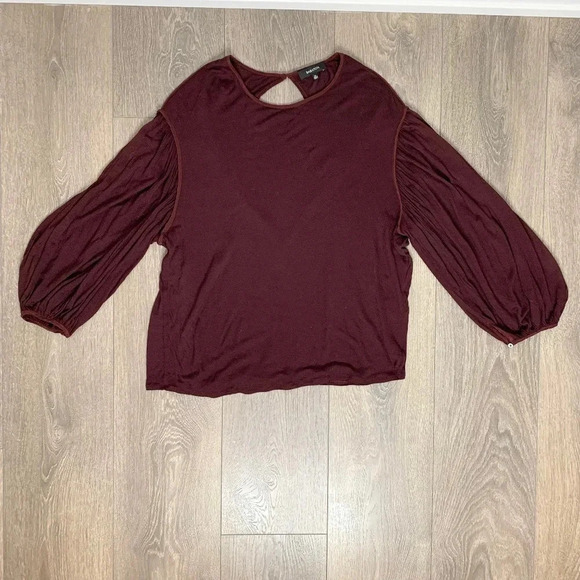 Aritzia Babaton Blouse Top Bishop Sleeve Burgundy Drapey Flowy Size XS - Picture 2 of 15